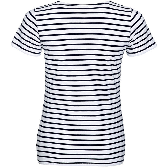 White-Navy - Back - SOLS Womens-Ladies Miles Striped Short Sleeve T-Shirt
