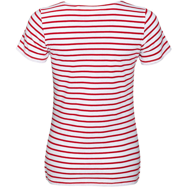 White-Red - Back - SOLS Womens-Ladies Miles Striped Short Sleeve T-Shirt