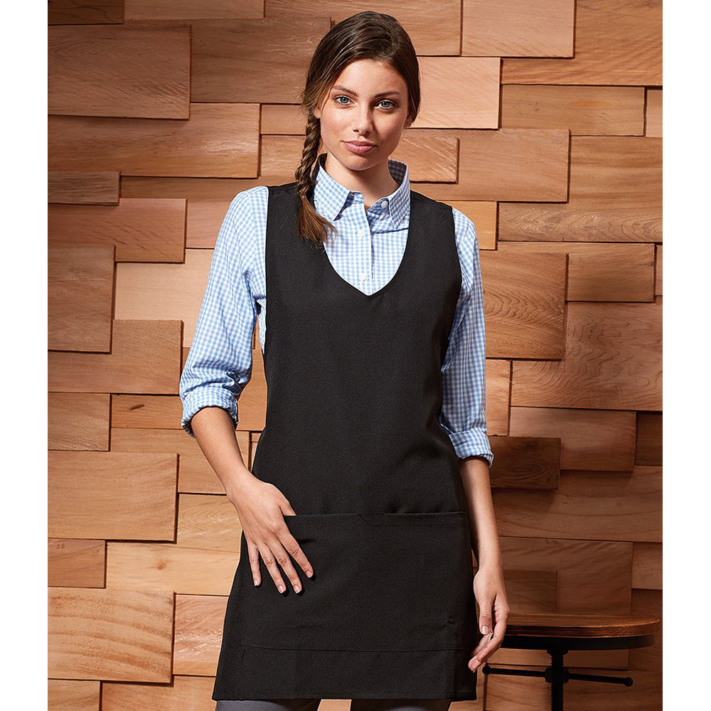 Black - Back - Premier Womens-Ladies Wrap Around Sleeveless Tunic Apron