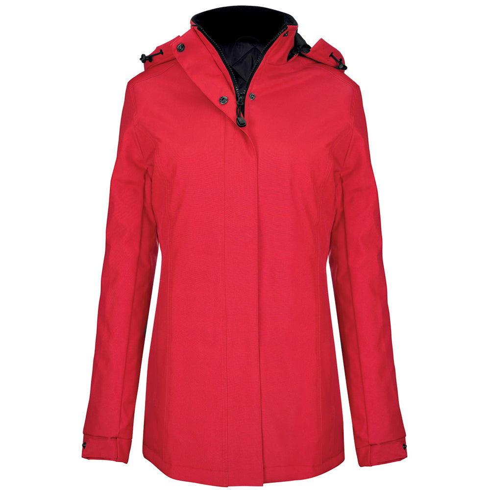 Red - Front - Kariban Womens-Ladies Hooded Parka Jacket