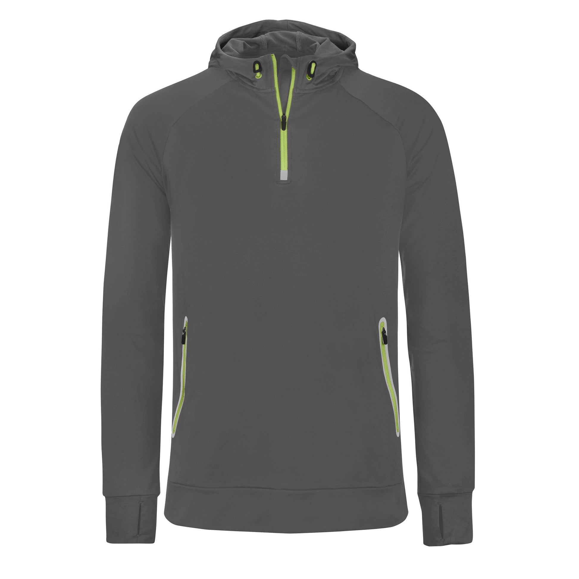 Dark Grey - Front - Proact Mens Hooded Zip Neck Sweatshirt