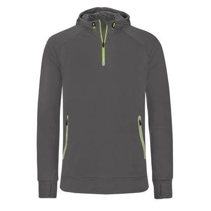 Dark Grey - Front - Proact Mens Hooded Zip Neck Sweatshirt