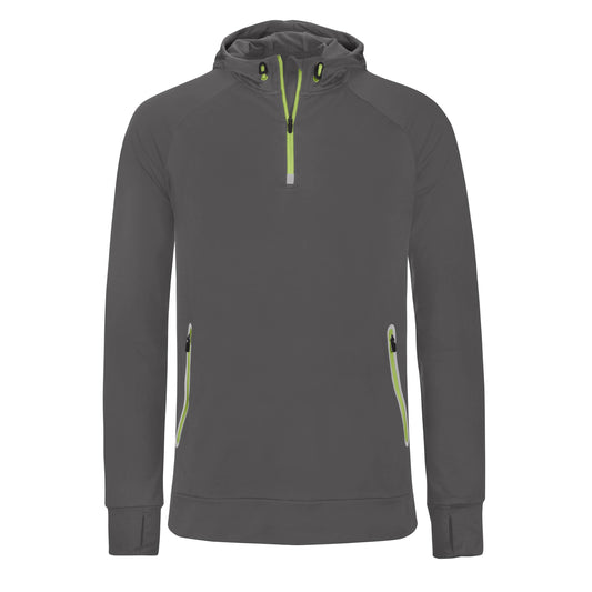 Dark Grey - Front - Proact Mens Hooded Zip Neck Sweatshirt