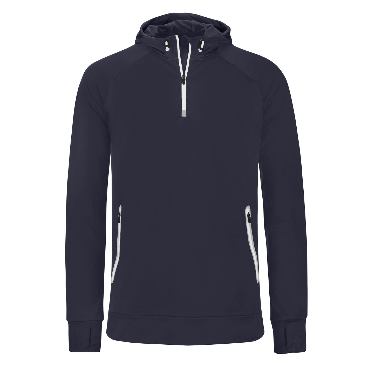 Navy - Front - Proact Mens Hooded Zip Neck Sweatshirt