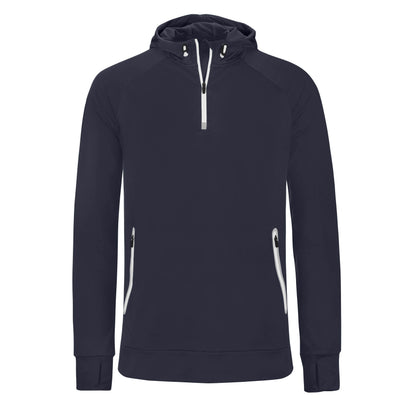 Navy - Front - Proact Mens Hooded Zip Neck Sweatshirt