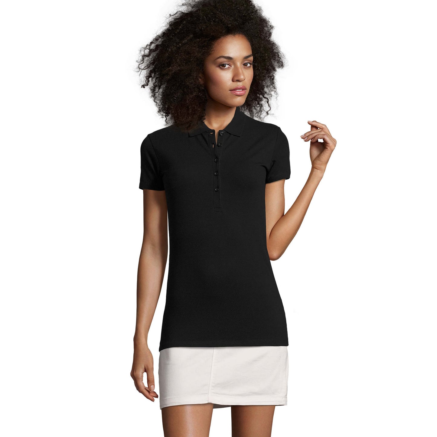 Black - Lifestyle - SOLS Womens-Ladies Phoenix Short Sleeve Pique Polo Shirt