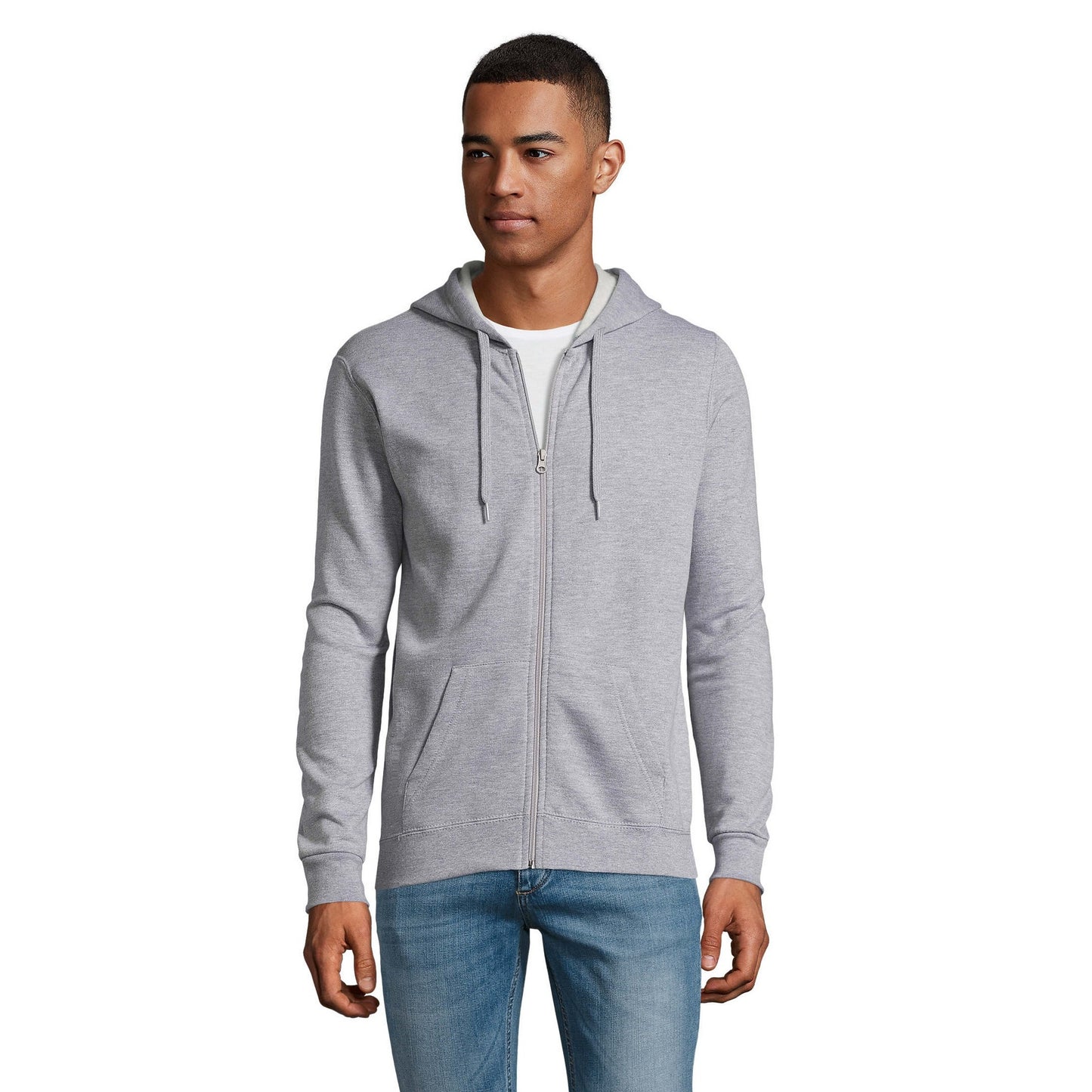 Grey Marl - Lifestyle - SOLS Mens Stone Zip Up Plain Hoodie