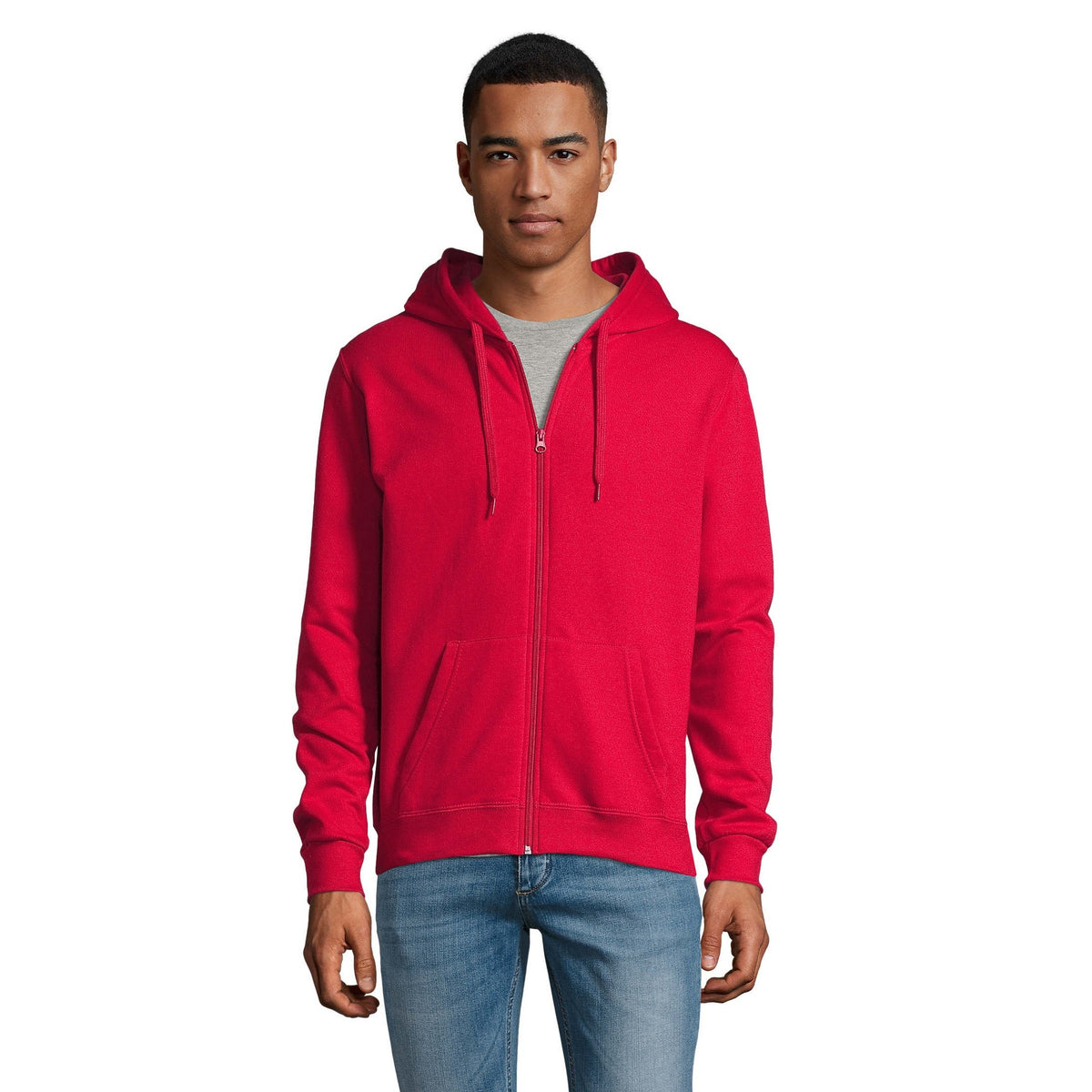 Red - Back - SOLS Mens Stone Zip Up Plain Hoodie