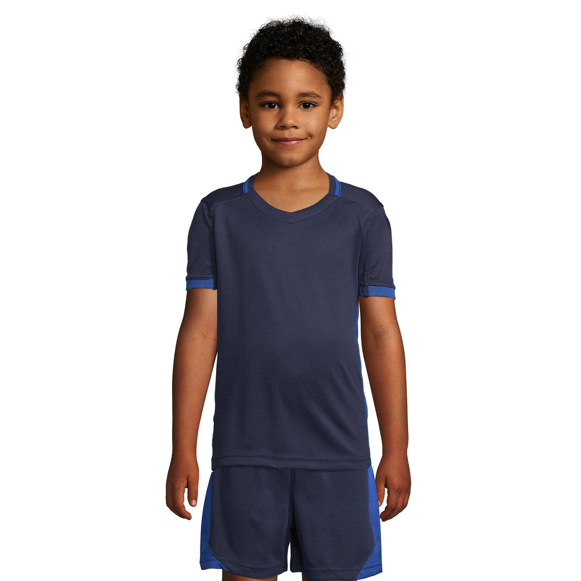 French Navy-Royal Blue - Back - SOLS Childrens-Kids Classico Contrast Short Sleeve Football T-Shirt