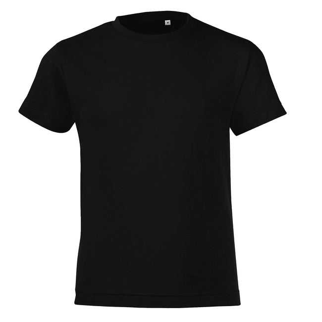 Deep Black - Front - SOLS Childrens-Kids Regent Short Sleeve Fitted T-Shirt
