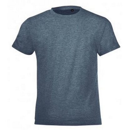 Heather Denim - Front - SOLS Childrens-Kids Regent Short Sleeve Fitted T-Shirt