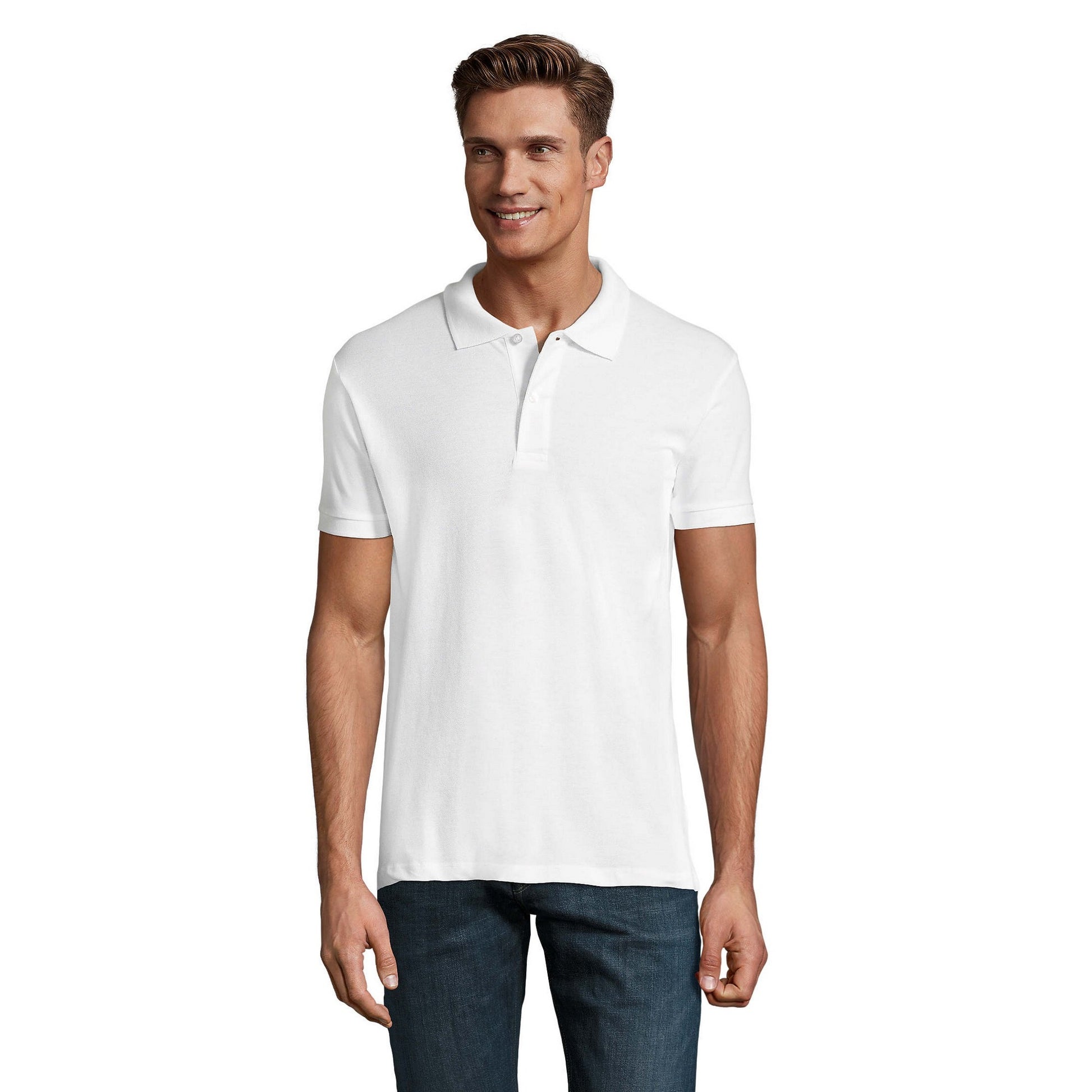 White - Lifestyle - SOLS Mens Perfect Pique Short Sleeve Polo Shirt