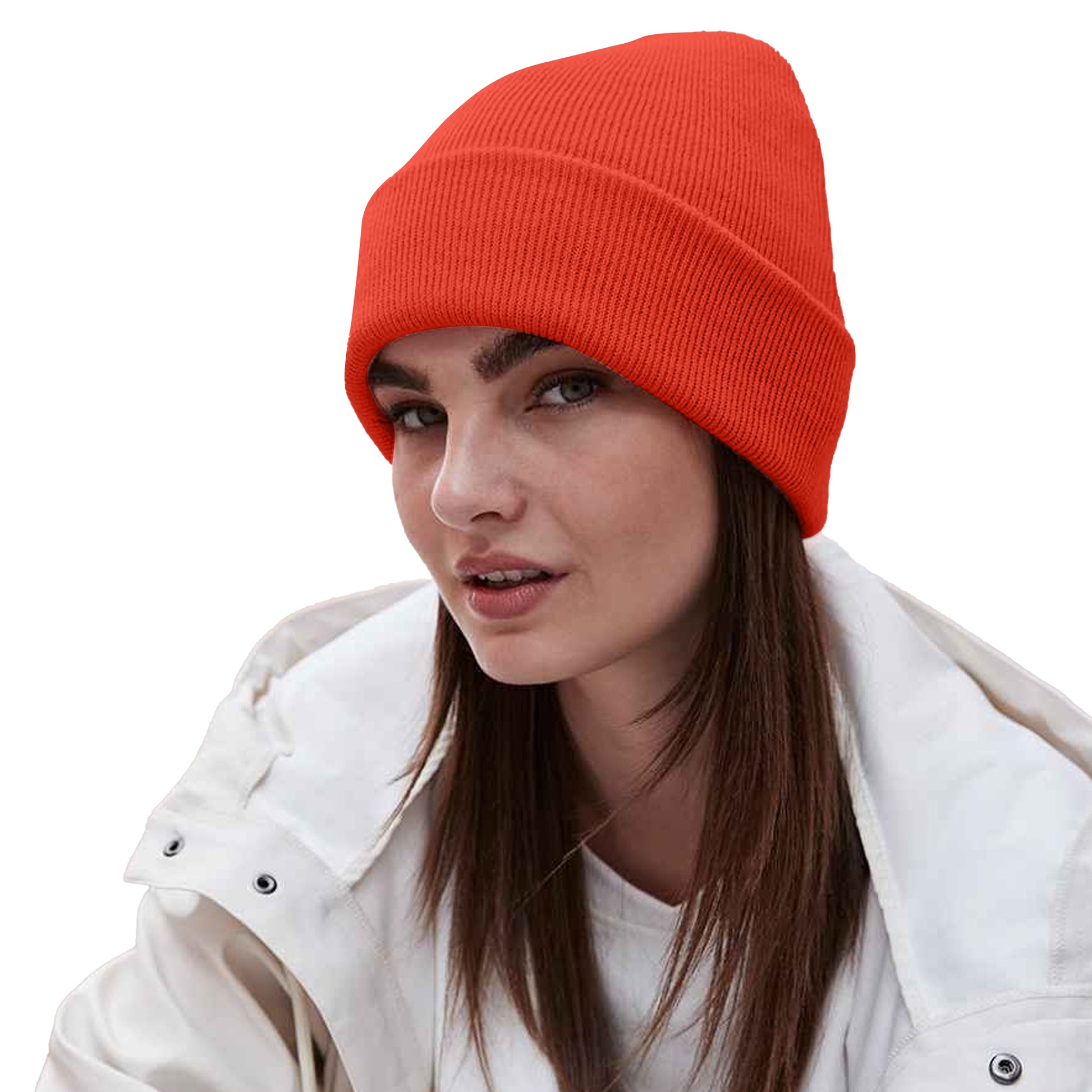 Fire Red - Side - Beechfield Unisex Original Cuffed Beanie Winter Hat