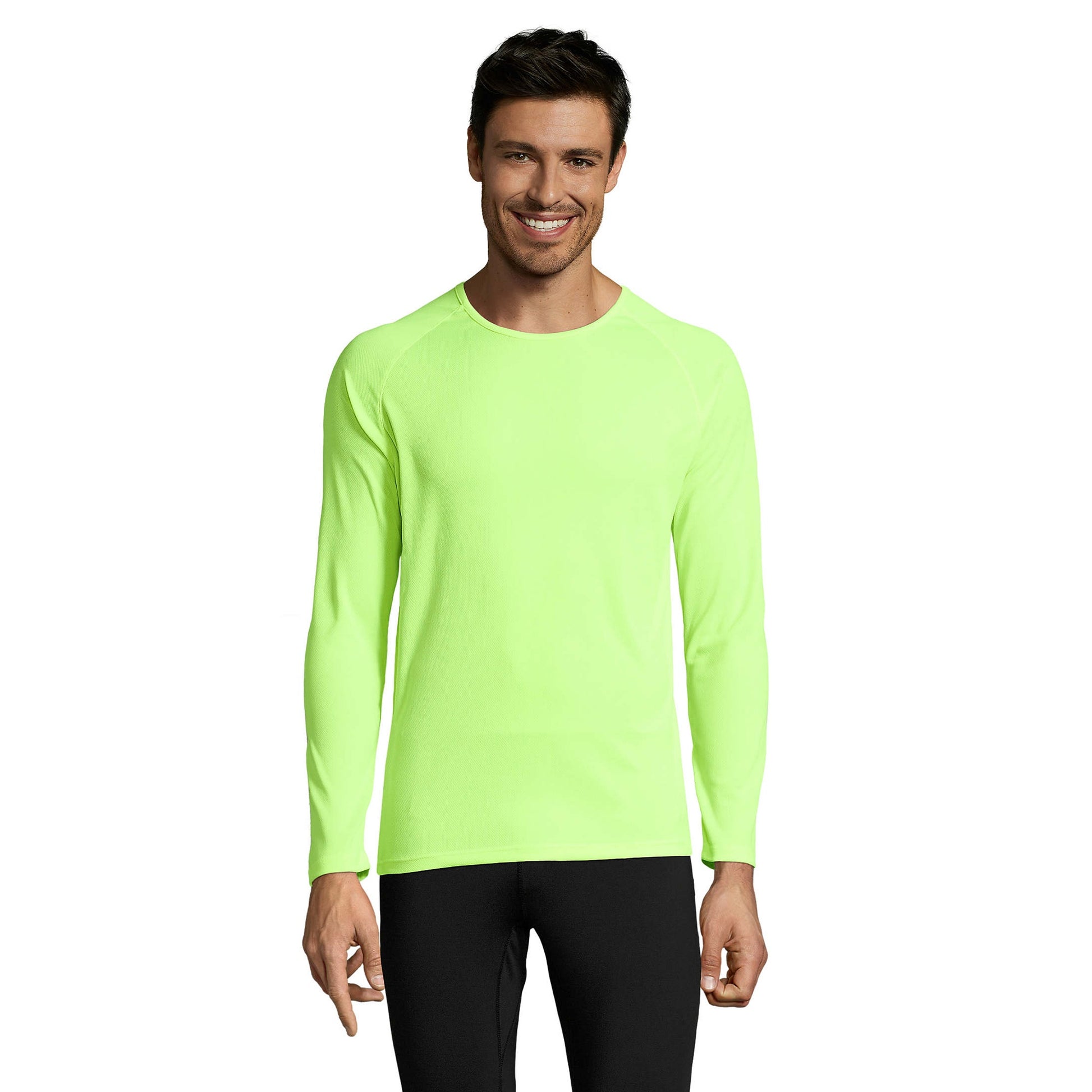 Neon Green - Back - SOLS Mens Sporty Long Sleeve Performance T-Shirt