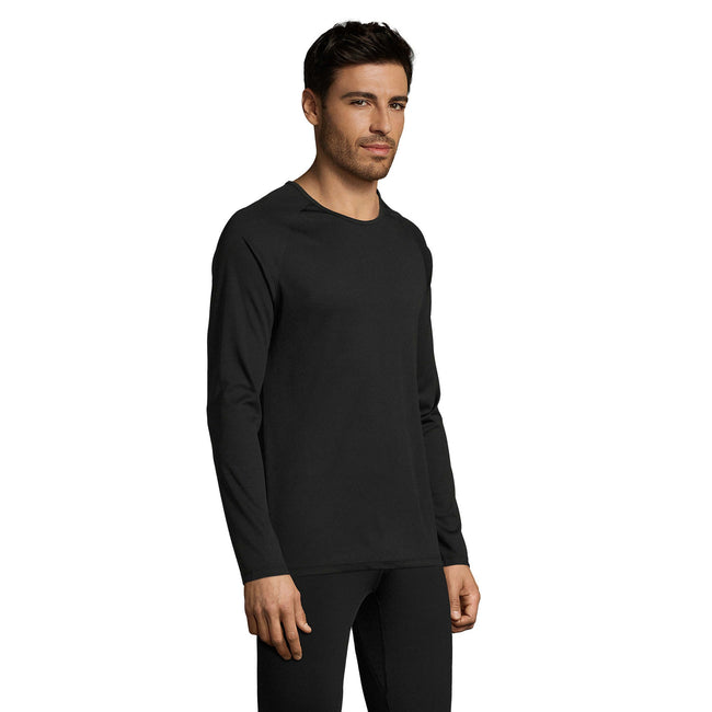 Black - Side - SOLS Mens Sporty Long Sleeve Performance T-Shirt