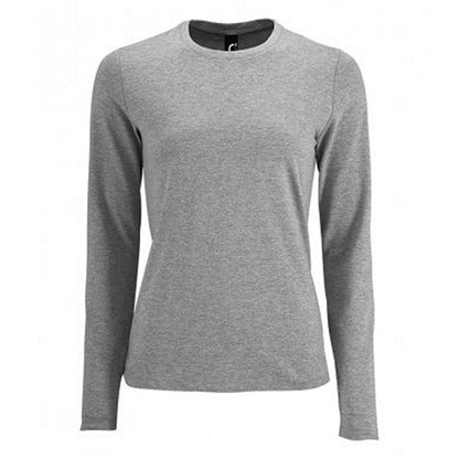 Grey Marl - Front - SOLS Womens-Ladies Imperial Long Sleeve T-Shirt