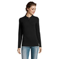 Black - Back - SOLS Womens-Ladies Perfect Long Sleeve Pique Polo Shirt