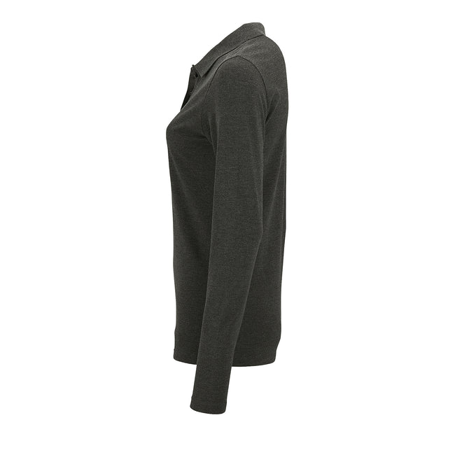 Charcoal Marl - Close up - SOLS Womens-Ladies Perfect Long Sleeve Pique Polo Shirt
