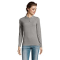 Grey Marl - Back - SOLS Womens-Ladies Perfect Long Sleeve Pique Polo Shirt