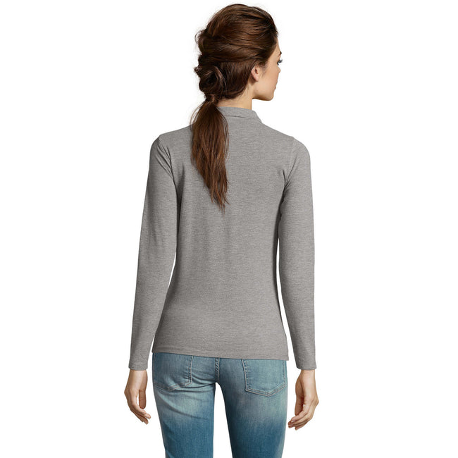 Grey Marl - Lifestyle - SOLS Womens-Ladies Perfect Long Sleeve Pique Polo Shirt