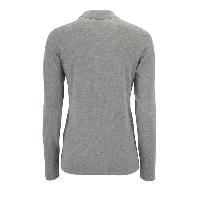 Grey Marl - Pack Shot - SOLS Womens-Ladies Perfect Long Sleeve Pique Polo Shirt