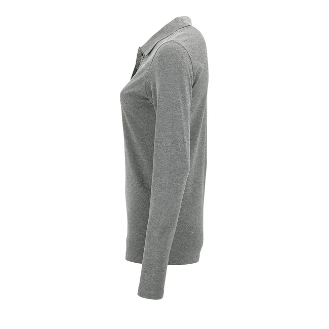 Grey Marl - Close up - SOLS Womens-Ladies Perfect Long Sleeve Pique Polo Shirt