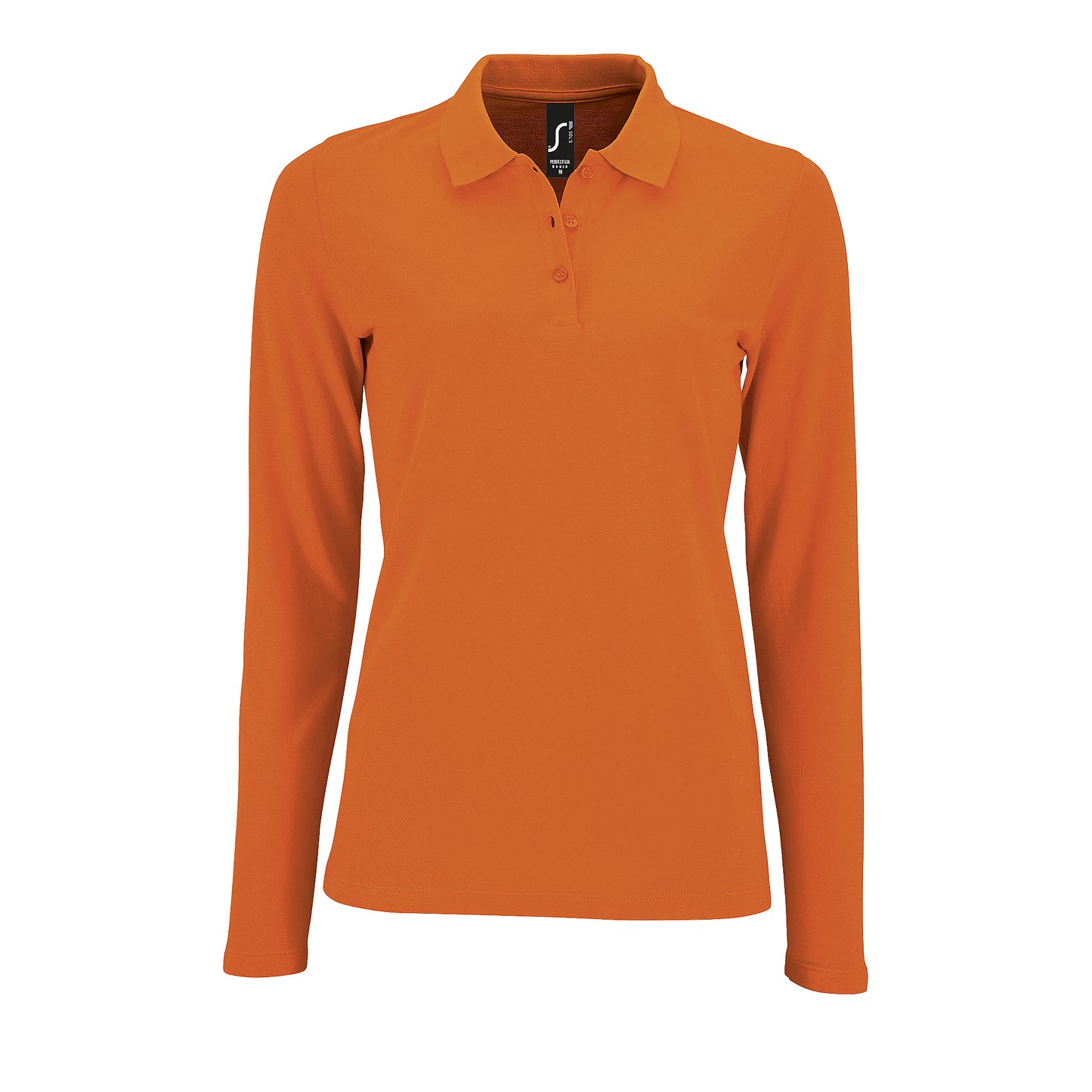 Orange - Front - SOLS Womens-Ladies Perfect Long Sleeve Pique Polo Shirt
