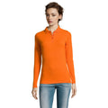 Orange - Back - SOLS Womens-Ladies Perfect Long Sleeve Pique Polo Shirt