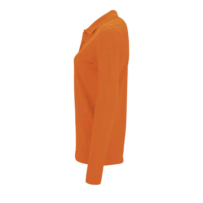Orange - Pack Shot - SOLS Womens-Ladies Perfect Long Sleeve Pique Polo Shirt