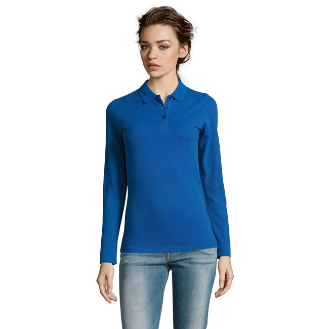 Royal Blue - Back - SOLS Womens-Ladies Perfect Long Sleeve Pique Polo Shirt