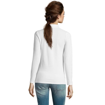 White - Side - SOLS Womens-Ladies Perfect Long Sleeve Pique Polo Shirt