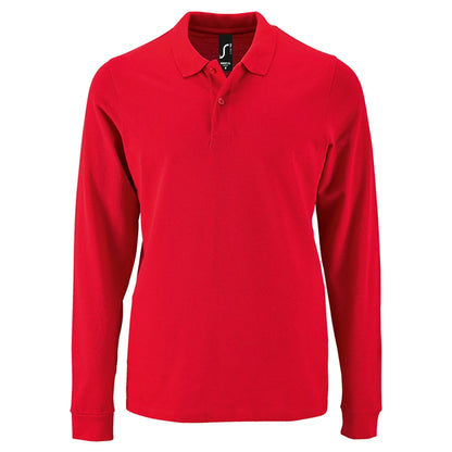 Red - Front - SOLS Mens Perfect Long Sleeve Pique Polo Shirt