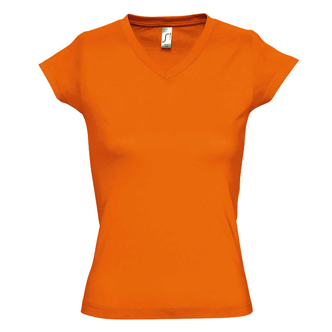 Orange - Front - SOLs Womens-Ladies Moon V Neck Short Sleeve T-Shirt