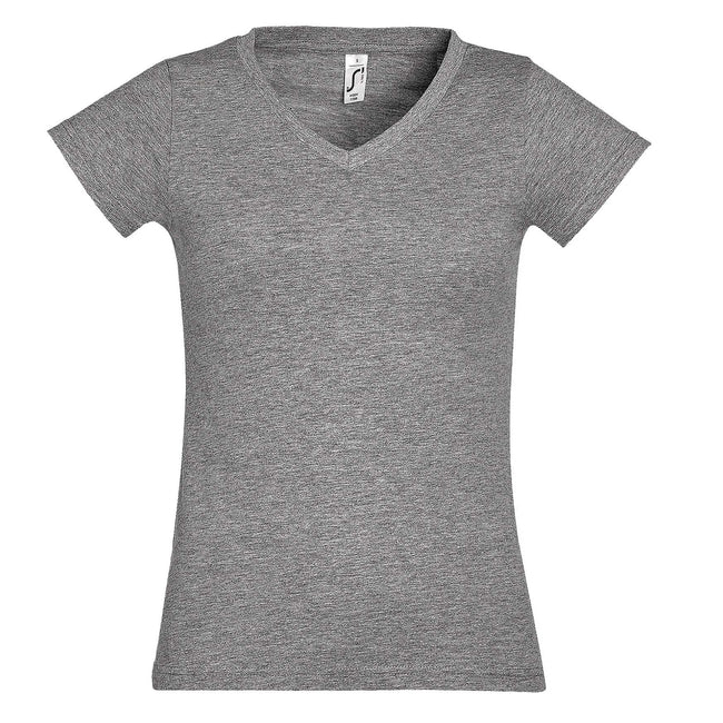Grey Marl - Front - SOLs Womens-Ladies Moon V Neck Short Sleeve T-Shirt