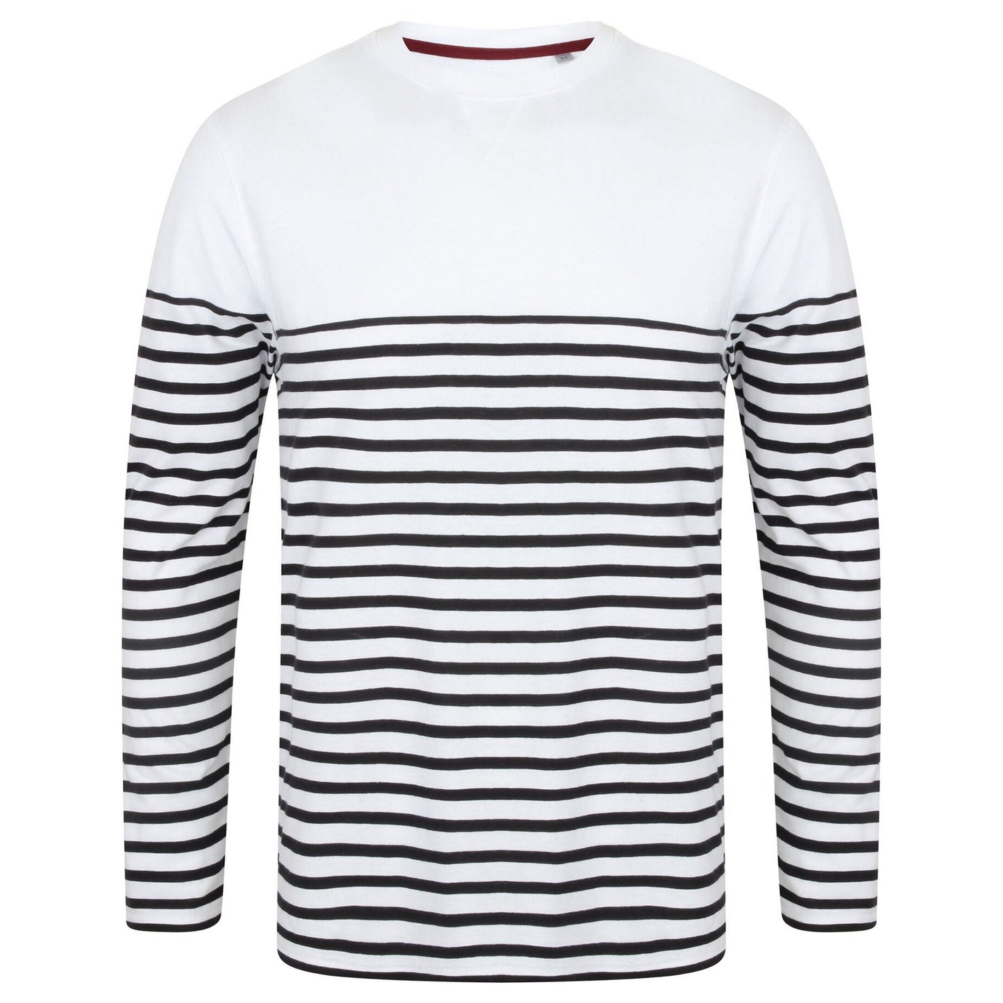 White-Navy - Front - Front Row Mens Long Sleeve Breton Stripe T-Shirt
