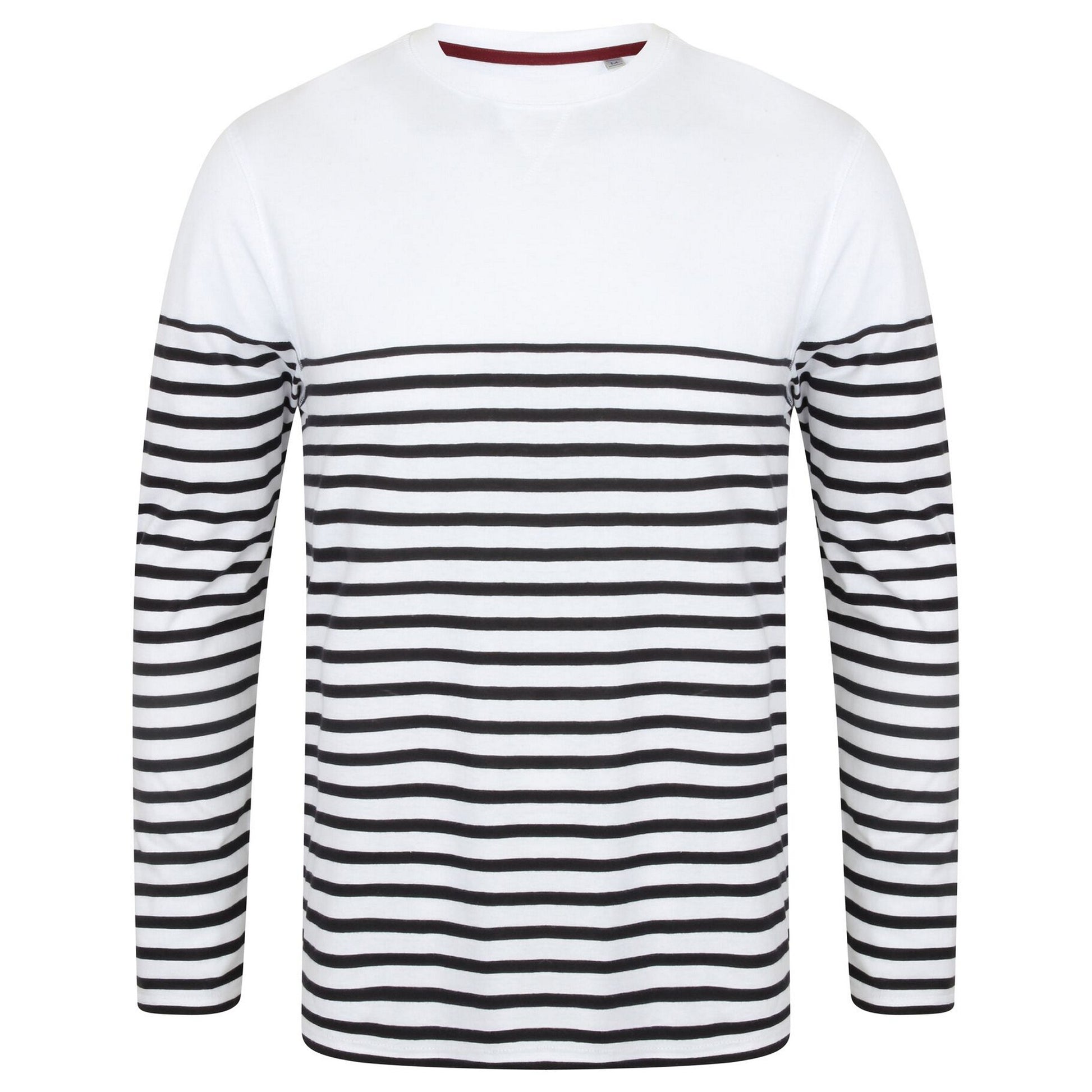 White-Navy - Front - Front Row Mens Long Sleeve Breton Stripe T-Shirt