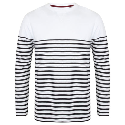 White-Navy - Front - Front Row Mens Long Sleeve Breton Stripe T-Shirt