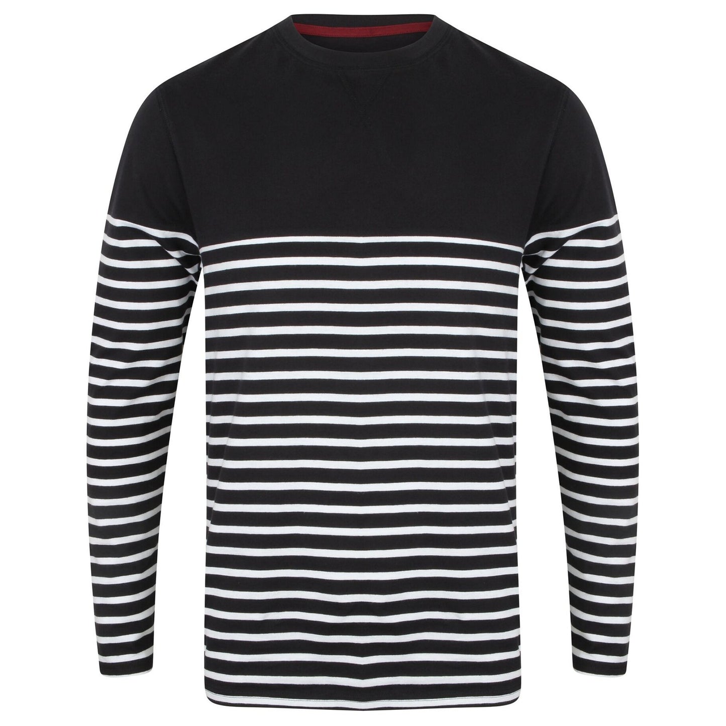 Navy-White - Front - Front Row Mens Long Sleeve Breton Stripe T-Shirt