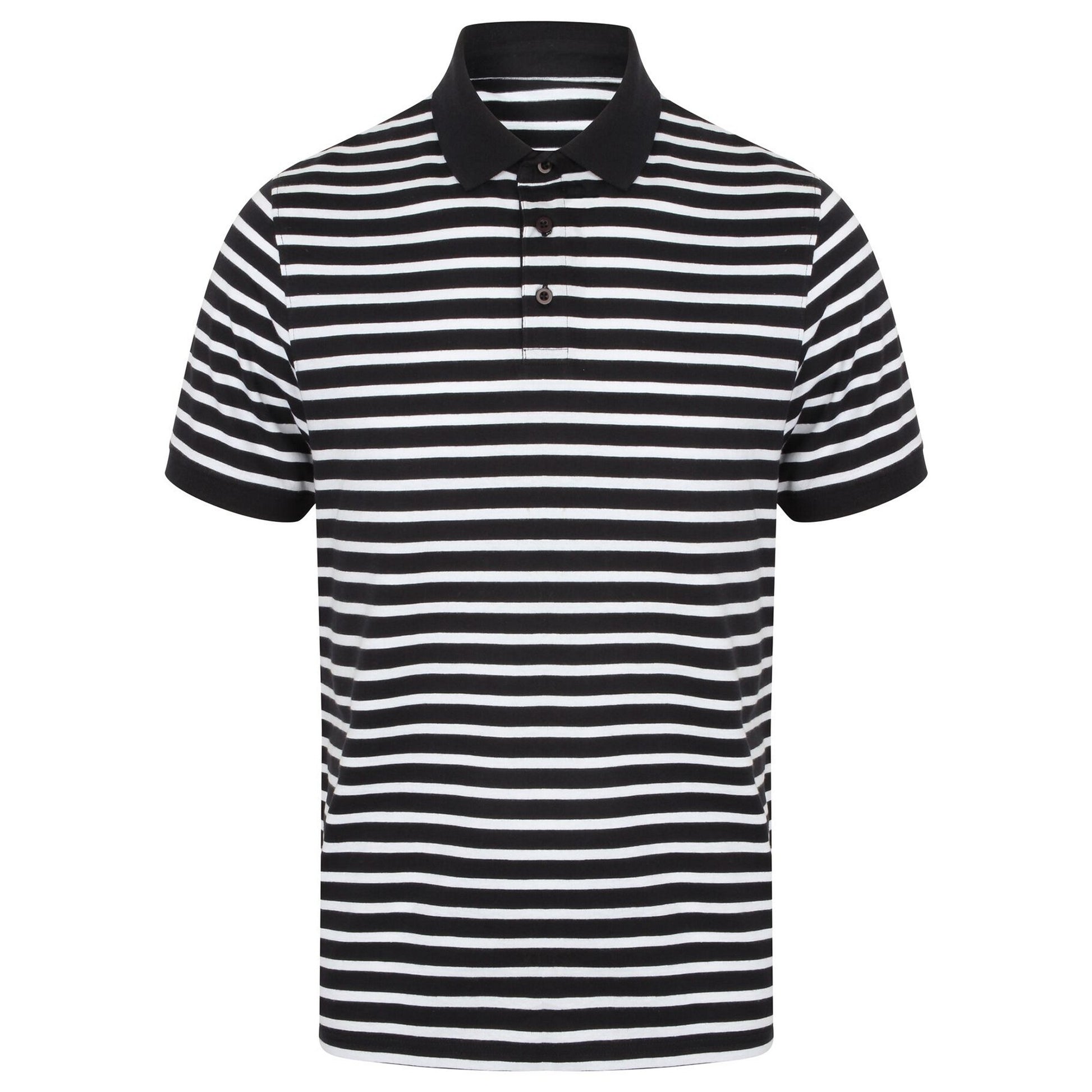 Navy-White - Front - Front Row Mens Striped Jersey Polo Shirt