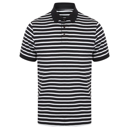 Navy-White - Front - Front Row Mens Striped Jersey Polo Shirt
