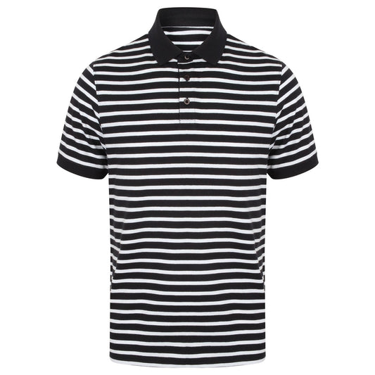 Navy-White - Front - Front Row Mens Striped Jersey Polo Shirt