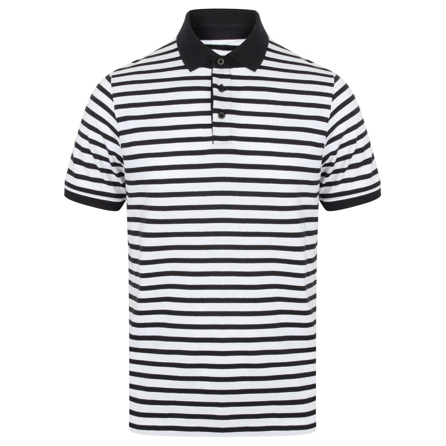 White-Navy - Front - Front Row Mens Striped Jersey Polo Shirt