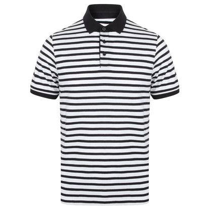 White-Navy - Front - Front Row Mens Striped Jersey Polo Shirt
