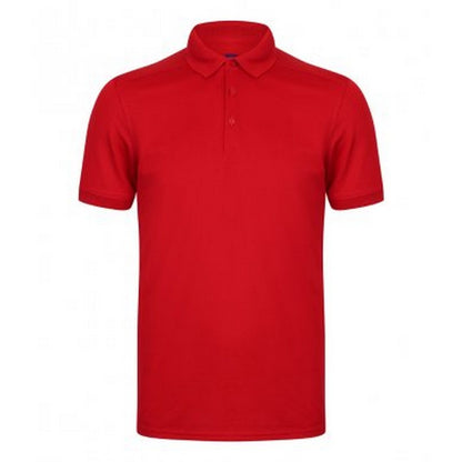 Red - Front - Henbury Mens Stretch Microfine Pique Polo Shirt
