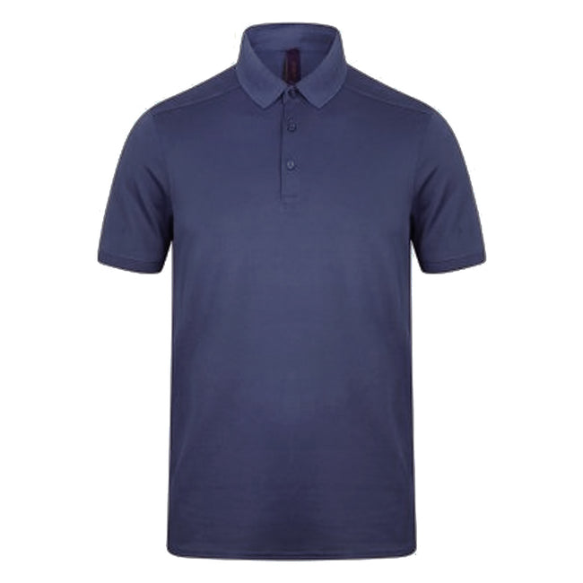 Navy - Front - Henbury Mens Stretch Microfine Pique Polo Shirt