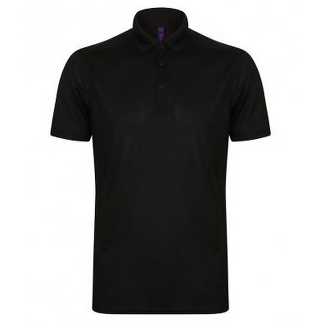 Black - Front - Henbury Mens Stretch Microfine Pique Polo Shirt