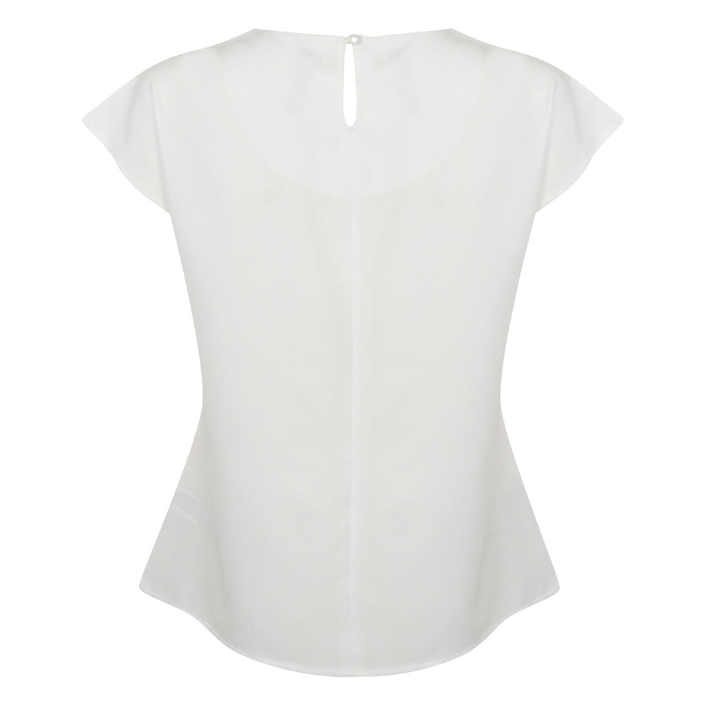 White - Back - Henbury Womens-Ladies Pleat Front Short Sleeve Top