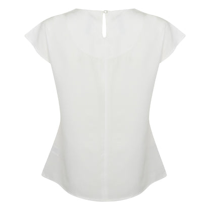 White - Back - Henbury Womens-Ladies Pleat Front Short Sleeve Top