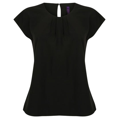 Black - Front - Henbury Womens-Ladies Pleat Front Short Sleeve Top