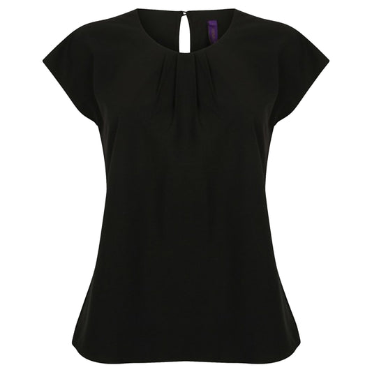 Black - Front - Henbury Womens-Ladies Pleat Front Short Sleeve Top